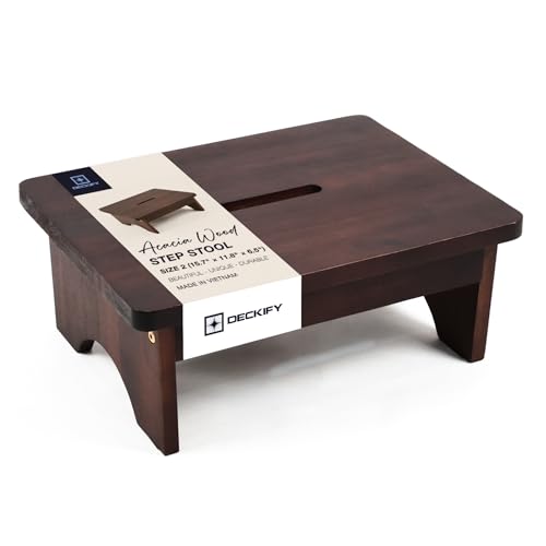 Premium Wooden Step Stool for Adults, Small Acacia Wood Stepping Stool, Non-Slip 1-Step Bedside Stool for Bed & Bathroom, 600 lbs, Portable — 6.5 Inch - size: 6.5 Inch