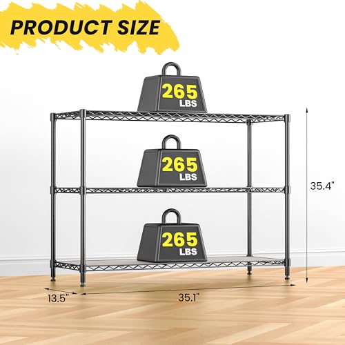 795LBS 3-Shelf Adjustable Storage Shelves 35.1" W x 14" D x 36" H Metal Shelving Unit Heavy Duty Wire Rack Small Organizer with Shelf Liners for Kitchen Pantry Bathroom Closet Garage Black - size: 35.1" W x 14" D x 36" H-3 Tier