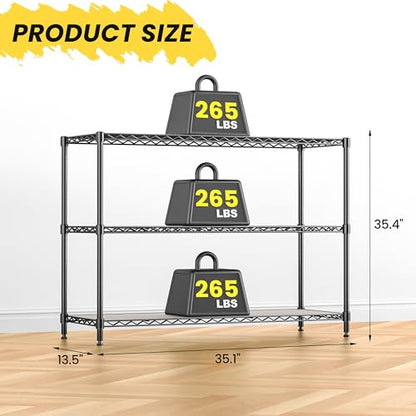 795LBS 3-Shelf Adjustable Storage Shelves 35.1" W x 14" D x 36" H Metal Shelving Unit Heavy Duty Wire Rack Small Organizer with Shelf Liners for Kitchen Pantry Bathroom Closet Garage Black - size: 35.1" W x 14" D x 36" H-3 Tier