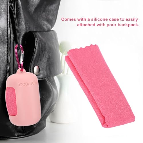 Microfiber Cooling Towel with Silicone Case Breathable and Absorbent Quick-Dry Sport Towel for Gym, Running & Travel(Pink) - color: Pink