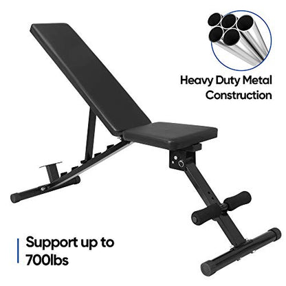 ZENY Adjustable Weight Bench, Workout Bench for Full Body, Foldable Strength Training Bench 6 Backrest Positions Exercise Bench for Home Gym, Max Weight 700 LB
