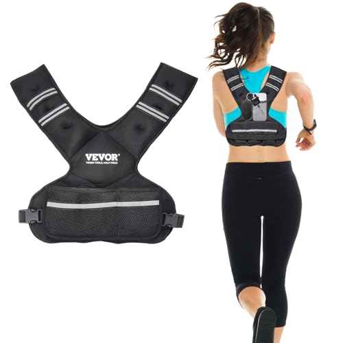 VEVOR Adjustable Weighted Vest, 11-20lb/20-32lbs/35lbs/40lbs Weight Vest with 6 Ironsand Weights and Reflective Stripe, Workout Equipment for Strength Training Running Jogging - color: 20-32 lbs