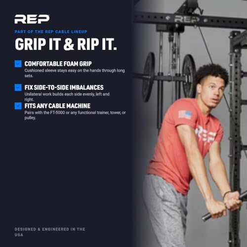 REP Fitness LAT Pulldown and Low Row Cable Machine Attachments and Functional Trainer Attachments – Curl Bar, D-Handle, Ankle Cuff, Tricep Rope, Sports Handle, Straight Bar, Row, Chinning Triangle - style: Sports Handle