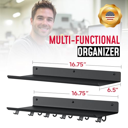 2-Tier Floating Shelf Compatible with Tonal Accessories, Home Gym Storage Shelf, Gym Rack Wall Mount Organizer, Workout Metal Holder, T-Bracket Lock Adapters Hanger, US Patent Holding - style: 2 Tier