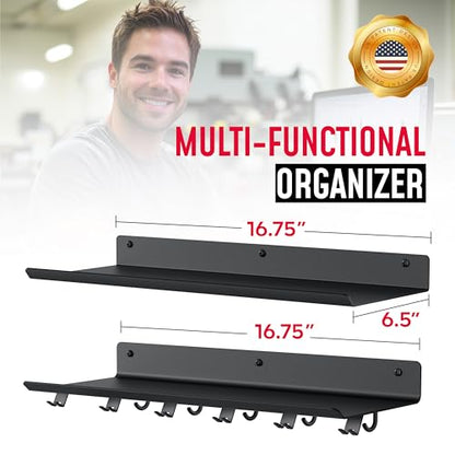 2-Tier Floating Shelf Compatible with Tonal Accessories, Home Gym Storage Shelf, Gym Rack Wall Mount Organizer, Workout Metal Holder, T-Bracket Lock Adapters Hanger, US Patent Holding - style: 2 Tier