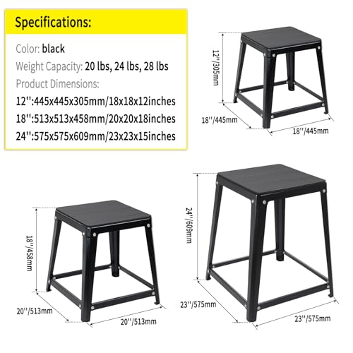 Plyometric Boxes for Jumping - color: Black, size: 12/18/24 inch