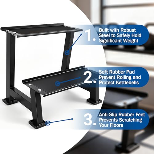 Kettlebell Storage Rack with Anti-Slip Pads, 2-Tier Weight Racks, Kettlebell Stand, Dumbbell and Kettlebell Rack for Home Gym Use