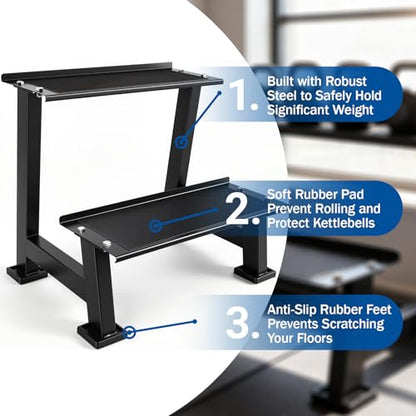 Kettlebell Storage Rack with Anti-Slip Pads, 2-Tier Weight Racks, Kettlebell Stand, Dumbbell and Kettlebell Rack for Home Gym Use