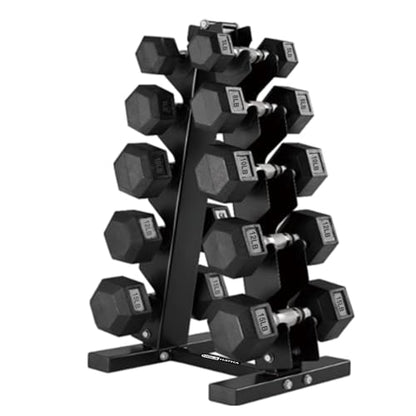 HolaHatha Hexagonal Dumbbell Free Hand Weight Set w/Rack - color: Black, style: 100lb Set