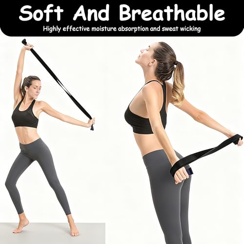 Stretching Strap Yoga Strap with Loops Stretch Straps for Physical Therapy Non Elastic Exercise Strap for Pilates Dance and Gymnastics - color: Black