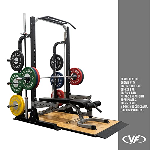 Valor Fitness Half Rack Squat Machine - 5 Position Multi-Grip Pull Up Station - Adjustable Height, Plate Storage, Bar Storage and Resistance Band Pegs – 750lbs.- Optional Weightlifting Platform Bundle