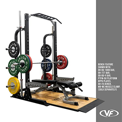 Valor Fitness Half Rack Squat Machine - 5 Position Multi-Grip Pull Up Station - Adjustable Height, Plate Storage, Bar Storage and Resistance Band Pegs – 750lbs.- Optional Weightlifting Platform Bundle