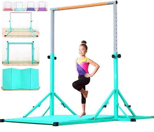 MARFULA Gymnastic Kip Bar for Kids Teens Ages 3-25 of All Gymnastic Levels - color: Teal (Bar with Mat - 8Ft Base)