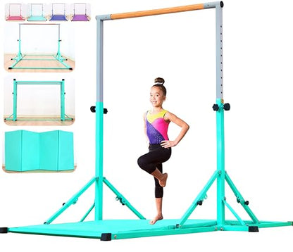 MARFULA Gymnastic Kip Bar for Kids Teens Ages 3-25 of All Gymnastic Levels - color: Teal (Bar with Mat - 8Ft Base)