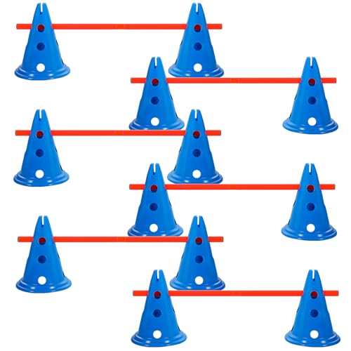 Dog Agility Hurdle Cone Set Dog Agility Course Backyard Set with Height Adjustable Include 12 Cones 6 Rods Training Equipment for Pet Obstacle Course Outdoor Games(Blue, Orange)