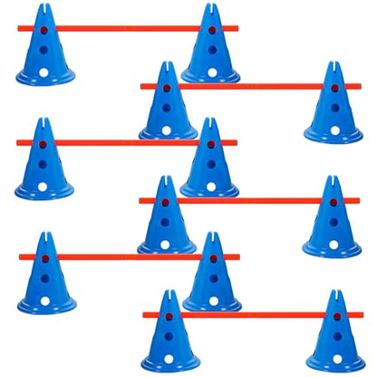 Dog Agility Hurdle Cone Set Dog Agility Course Backyard Set with Height Adjustable Include 12 Cones 6 Rods Training Equipment for Pet Obstacle Course Outdoor Games(Blue, Orange)