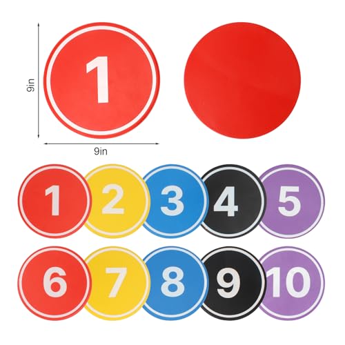 10PCS Anti-Slip Spot Markers Floor Spots,9 Inch Poly Spot Markers with Bag,Round Flat Floor Markers with Football,Basketball Training, Sport Activities and Exercise