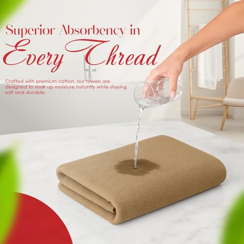 RIVERSIDE 100% Ring-Spun Cotton Bath Towels Set of 4 22 x 44 - Soft, Quick Dry & Highly Absorbent Towels for Shower & Bathroom - 450 GSM Lightweight Cotton Towels for Spa, Gym, Hotel- (Tan)
