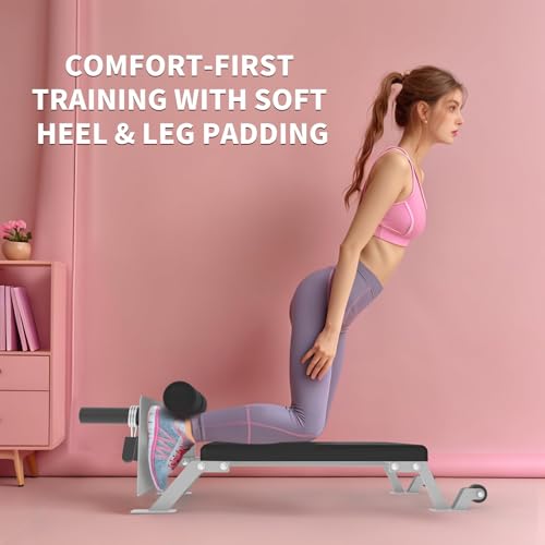 Takywep Adjustable Nordic Wave Trainer with Wheels, Heavy Duty Hamstring and Glute Bench, Compact Home Gym Strength Training Equipment, 450 lbs Weight Capacity
