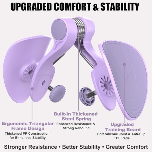 Pelvic Floor Exercise Device Available in 35 lb and 49 lb Resistance, Kegel and Inner Thigh Muscle Trainer, Home Workout Equipment for Postpartum Recovery, Women and Men, with Band - color: Purple