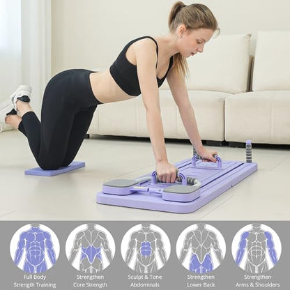 Pilates Board - Pilates Reformer Set, Multi-Purpose Foldable Pilates Reformer Board for Home, 5 in 1 Pilates Sliding Board - color: Purple Set