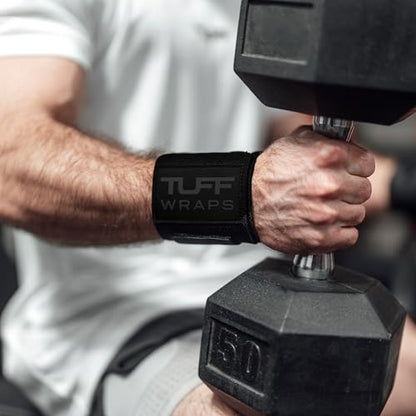 TuffWraps 16" Wrist Wraps: No Thumb Loops, Quality Gym Wrist Wraps for Weightlifting, Bench Press, Powerlifting, and Cross-Training—Try The Belt Loop Tightening System - color: Black/Black