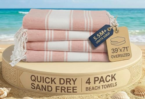 LANE LINEN Beach Towels 4 Pack - Beach Towels Oversized, Pre-Washed Extra Large Beach Towel, Quick Dry, No Sand Beach Towel, Pool Towels for Adults, 39"x71" - Quartz Pink - color: 24: Quartz Pink, size: Pack of 4