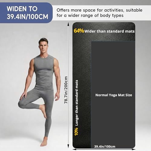 Extra Large Yoga Mat for Men, 79"x40"x8mm, Black | Thick, Oversized Non-Slip TPE Workout Mat for Home Gym, Lightweight (3.5 lbs) Anti-Tear Fitness Exercise Mat for Tall Users