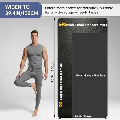 Extra Large Yoga Mat for Men, 79"x40"x8mm, Black | Thick, Oversized Non-Slip TPE Workout Mat for Home Gym, Lightweight (3.5 lbs) Anti-Tear Fitness Exercise Mat for Tall Users