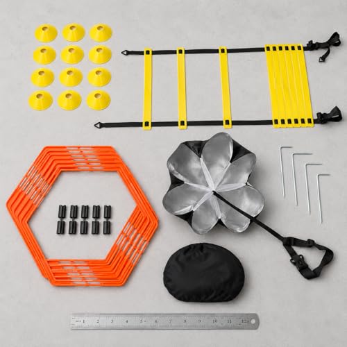Qianly Agility Training Set, Speed Training Set with Ladder, Cones, Hurdles & Parachute, Athletic Gear for Football Basketball - style: Speed Agility Training Set III