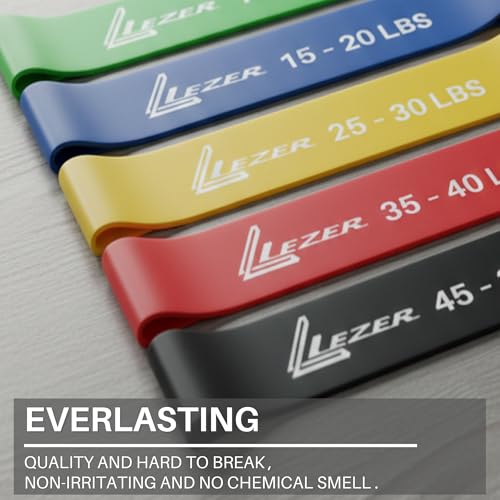 Resistance Loop Bands for Exercise Workout, Elastic Band, Stretch, Home Gym Fitness, Strength Training, Physical Therapy, Yoga, Women, Men, with Instruction and Carry Bag, Set of 5
