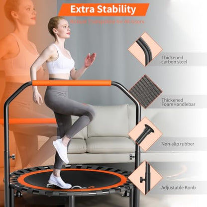 40"/48" Foldable Mini Trampoline Load 330lbs, Portable Exercise Rebounder with Durable Bungee Band, Fitness Trampoline for Adults and Kids