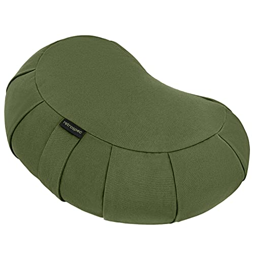 Retrospec Sedona Zafu Meditation Cushion with Buckwheat Hull Fill - Adjustable Yoga & Pilates Equipment Support - 17in Crescent Cotton Cover