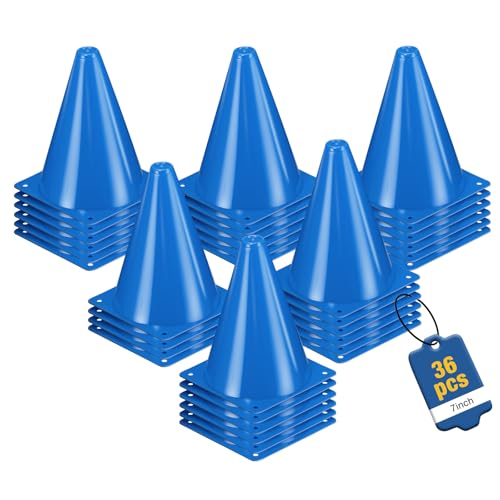 36pcs Cones 7 Inch Soccer Cones and Plastic Traffic Cones, Durable Cones for Sports Training, Ideal for Soccer, Basketball, Football, Skating, and Agility Drills Practice