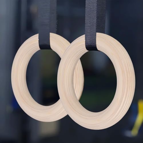 2-Pack Wood Gymnastics Rings Set, Solid Birch Wooden Training Rings With Adjustable Straps, Non-Slip Grip For Home Fitness, Pull Ups, Strength Training, Calisthenics Equipment(25mm 19cm)