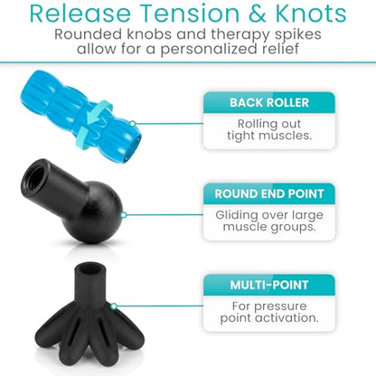 Vive Massage Cane with Roller - Interchangeable Heads - Trigger Point Tool - Neck, Back, Shoulder, Muscles Massager Handheld - Manual Self Massager - Muscle Knot Remover - Deep Tissue Pain Relief - style: Massage Cane with Roller
