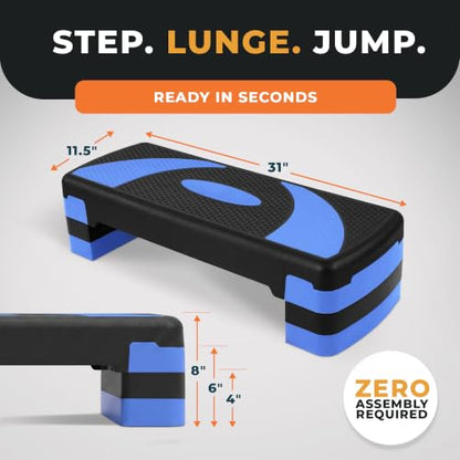 BalanceFrom 31-inch Aerobic Step Platform Trainer with 3 Adjustable Risers - color: Blue