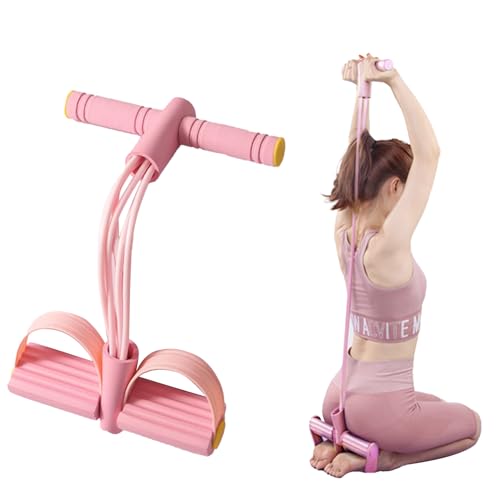 Multifunction Tension Rope, Pedal Resistance Band with Handle, 6-Tube Thickened High and Resilience Pedal Ankle Puller for Women Training, Pink