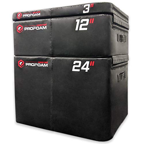 Meister PROFOAM Plyo Boxes - Foam Plyometric Jump Boxes for Pro Gyms - style: 3 BOX SET (24", 12", 3") - Black