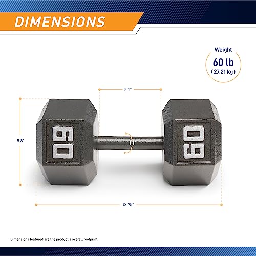 Marcy Cast Iron Hex Dumbbells Collection - Available size from 3-lb to 100-lb, SOLD INDIVIDUALLY - style: 60lbs