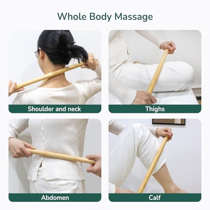2 PCS Solid Bamboo Massage Stick Set for Body Shaping, Roller Stick, Guasha Sticks, Warm Therapy Tools for Muscle Relaxation