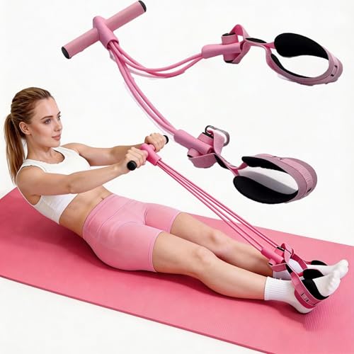 Fitness Resistance Bands with 4 Tube Pedal Ankle Puller, Elastic Yoga Pedal Stretch Band for Exercise,