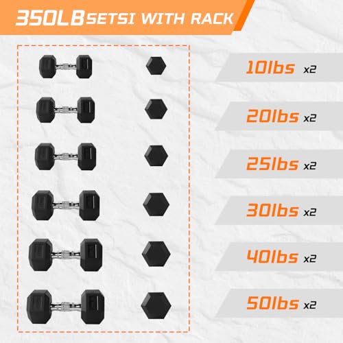 350/450/550 lbs Dumbbell Set with Rack for Women Men - Coated Rubber Hex Weights for Home Gym Weight Training, Multiple Lbs Neoprene Dumbbells with Storage Rack - Black - style: 350lbs