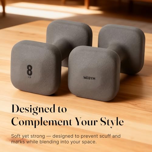 WeGym SafeGrip Square Dumbbells with Anti Slip Handles, Aesthetic Free Weights for Home Workouts, Stable Design Prevents Rolling during Floor Exercises - color: Slate, style: 8LB Pair