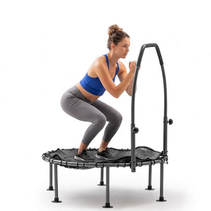 Sunny Health & Fitness 36”/40”/48” Bungee Exercise Trampoline for Adults with Adjustable Foam U-Shaped Handlebar – Home Indoor Cardio, Silent & Low Impact Bounce