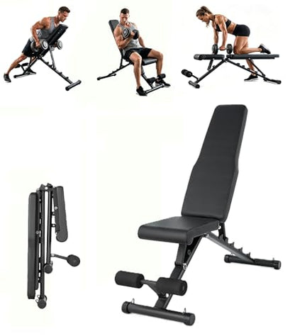 Foldable Adjustable Weight Bench for Home Gym, Flat/Incline/Decline Workout Bench Press, 440 LBS Multi-Functional Strength Training Bench for Weightlifting, Full Body Exercise