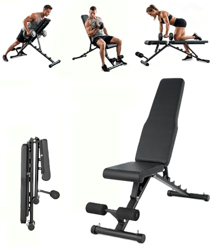 Foldable Adjustable Weight Bench for Home Gym, Flat/Incline/Decline Workout Bench Press, 440 LBS Multi-Functional Strength Training Bench for Weightlifting, Full Body Exercise
