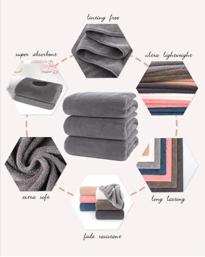 Lumimi Towel Set of 6 Very Soft Microfiber 3 Bath and 3 Hand Towels Quick Dry Light Weight for Bathroom Gym Salon, 6 Pack Dark Grey - color: Dark Grey, size: 3 Bath + 3 Hand