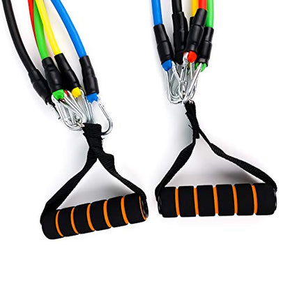 11 Pack Exercise Resistance Bands with Handles Exercise Stretch Fitness Home Set, With 5 Stackable Exercise Bands with Carry Bag, Handles, Legs Ankle Straps & Door Anchor, Automatic Counting Jump Rope