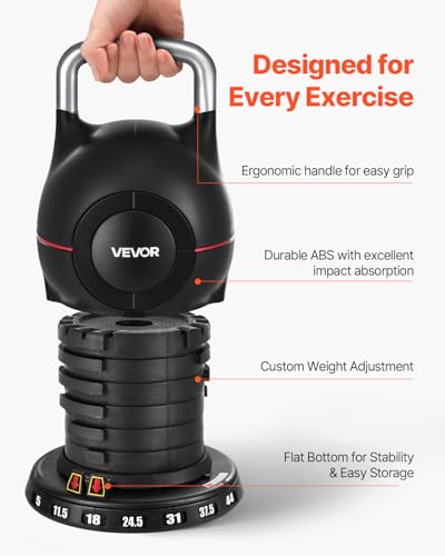 VEVOR Kettlebell, Adjustable Kettlebell with 7 Weight Levels, Die-Cast Aluminum and ABS Material, for Grip Strength Training, Full-body Workout & Cross-Training
